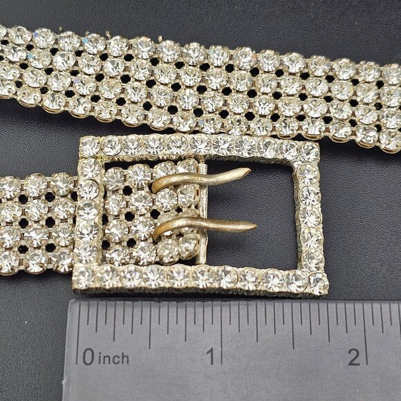 1940s US Zone Germany White Glass Paste Rhinestone Mesh Belt 28\